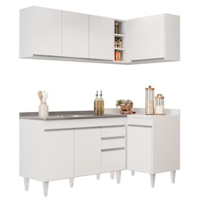 Armário De Cozinha Modulado De Canto Esquerdo 4 Peças Cp48 Com Pia Inox Branco - Lumil