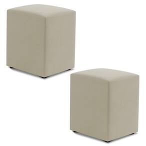 Kit 02 Puffs Decorativos Sala de Estar Quadrado 36x47cm Sintético Bege - Abmaza