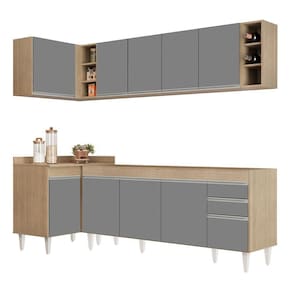 Armário De Cozinha Modulado De Canto Direito 5 Peças Cp43 Balcão Sem Tampo Castanho/cinza - Lumil