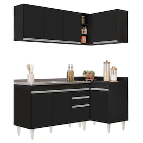 Armário De Cozinha Modulado De Canto Esquerdo 4 Peças Cp48 Com Pia Inox Preto - Lumil