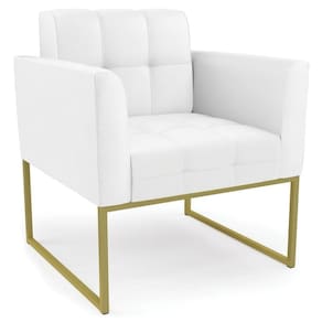 Poltrona Decorativa Base Industrial Dourado Ana Sintético Branco - Ibiza