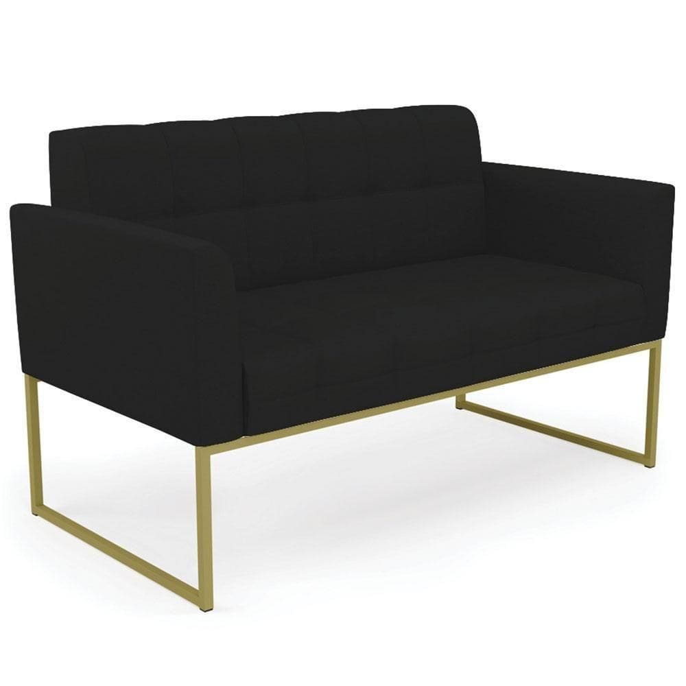 Sofá Namoradeira Base Industrial Dourado Ana Linho Preto - Ibiza