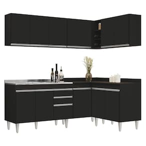Armário De Cozinha Modulado De Canto 6 Peças Cp30 Com Pia Inox Preto - Lumil