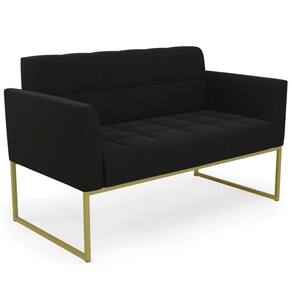 Sofá Namoradeira Base Industrial Dourado Ana Suede Preto - Ibiza
