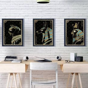 Kit 3 Quadros Místicos Animais Egípcios 33X24 Moldura Preta