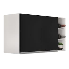 Armário De Cozinha Aéreo Califórnia 100cm E Nicho Garrafeiro Branco/preto - Lumil