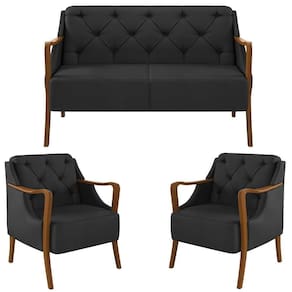 Kit Namoradeira 135cm E 2 Poltronas Decorativas Capitonê Lapa M22 Pu Preto - Mpozenato