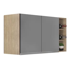 Armário De Cozinha Aéreo Califórnia 100cm E Nicho Garrafeiro Castanho/cinza - Lumil