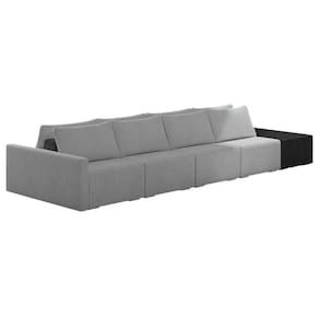 Sofá Ilha Modular Living Com Puff 392cm Georgia K04 Bouclê Grafite/preto - Mpozenato