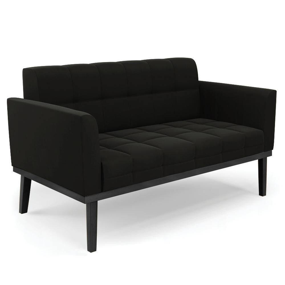 Sofá Namoradeira Base Madeira Preto Ana Suede Preto - Ibiza