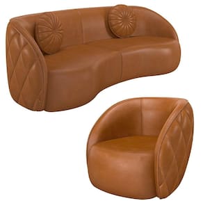 Sofá Decorativo 4 Lugares 318cm Com Almofadas E Poltrona Zion M22 Sintético Caramelo - Mpozenato