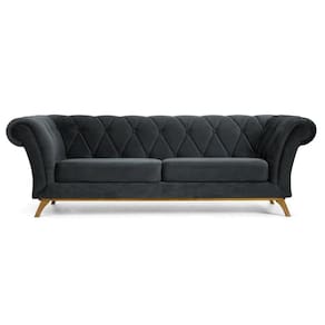 Sofá 180cm 3 Lugares Base Madeira Império C-317 Veludo Cinza - Domi