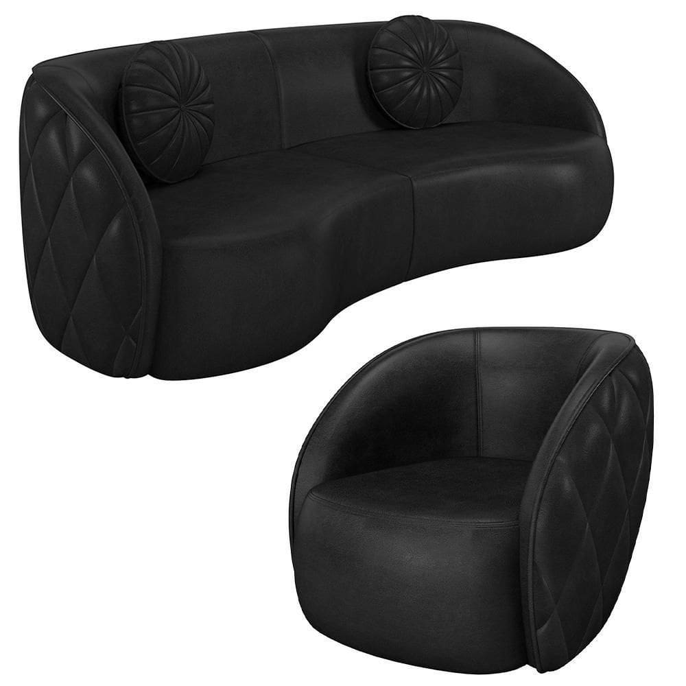 Sofá Decorativo 4 Lugares 318cm Com Almofadas E Poltrona Zion M22 Sintético Preto - Mpozenato