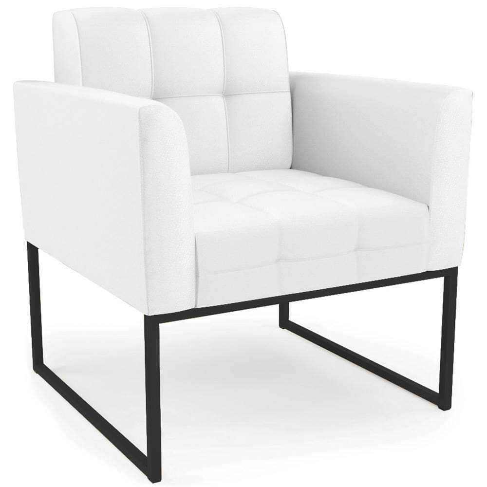 Poltrona Decorativa Base Industrial Preto Ana Sintético Branco - Ibiza