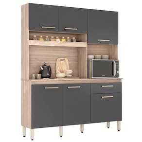 Armário De Cozinha Compacta 160cm Saul D02 Avena/grafito - Mpozenato