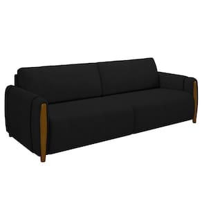 Sofá 3 Lugares 223cm Pés Madeira Amaranto M22 Veludo Preto - Mpozenato