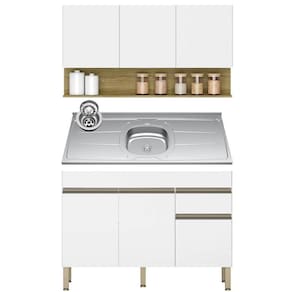 Armário De Cozinha E Balcão Com Pia 150cm Lina K02 Supremo/freijó - Mpozenato