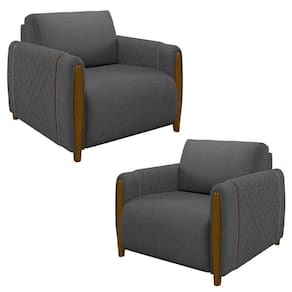 Kit 2 Poltronas Decorativas Para Sala De Estar 98cm Amaranto M22 Linho Cinza Escuro - Mpozenato