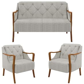 Kit Namoradeira 135cm E 2 Poltronas Decorativas Capitonê Lapa M22 Linho Cru - Mpozenato