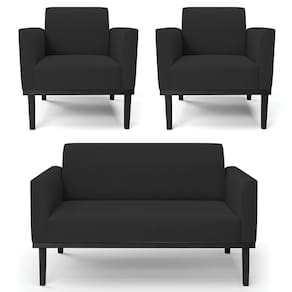 Sofá Namoradeira E 2 Poltronas Base Madeira Preto Maressa Veludo Preto - Ibiza