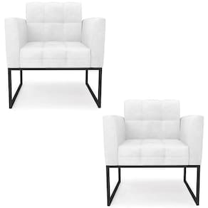 Poltrona Base Industrial Preto Kit 2 Ana Sintético Pu Branco - Ibiza