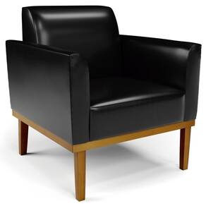 Poltrona Decorativa Base Madeira Castanho Maressa Sintético Pu Preto- Ibiza