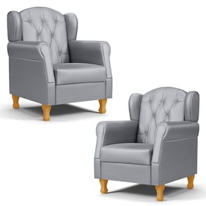 Kit 02 Poltronas De Amamentação Pés Madeira Lucy P04 Sintético Cinza - Mpozenato