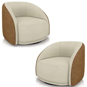 Poltrona Decorativa Giratória Kit 2 Lya M22 Boucle Bege/sintético Marrom - Mpozenato