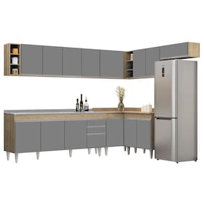 Armário De Cozinha Modulado De Canto 8 Peças Cp27 Com Pia Inox Castanho/cinza - Lumil