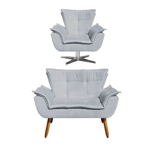 Kit Namoradeira 2 Lugares E 1 Poltrona Decorativa Giratória Cromada Opla Suede Cinza - Ibiza
