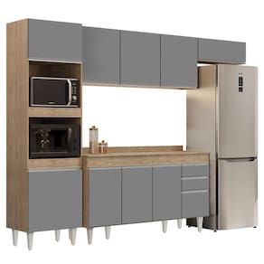 Armário De Cozinha Modulada 4 Peças Cp11 Balcão Com Tampo Castanho/cinza - Lumil