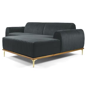 Sofá 300cm 5 Lugares Com Chaise Direito Pés Gold Molino C-317 Veludo Cinza - Domi