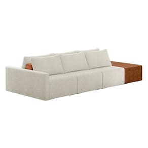 Sofá Ilha Modular Living Com Puff 342cm Georgia K04 Bouclê Bege/caramelo - Mpozenato