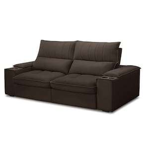 Sofá Retrátil 3 Lugares Com Porta Copo 230cm Andes F05 Veludo Marrom Escuro - Mpozenato