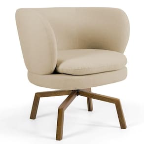 Poltrona Decorativa Sala De Estar Melissa Base Ka Giratória Castanho C-129 Linho Bege Escuro - Domi