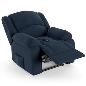 Poltrona Do Papai Reclinável Pietra Controle Power Elétrico Usb Fh9 Veludo Azul - Mpozenato