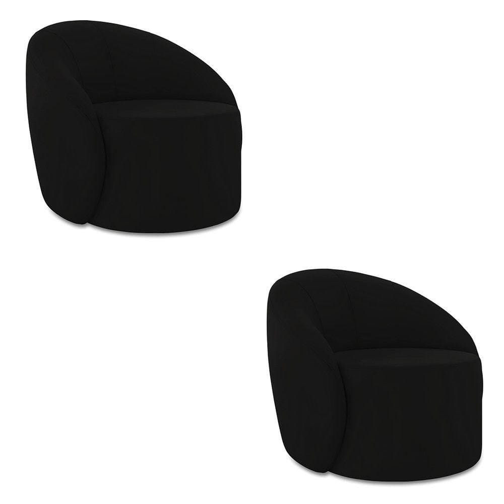 Poltrona Decorativa Orgânica Kit 2 Lua Veludo Preto D03 - D`rossi