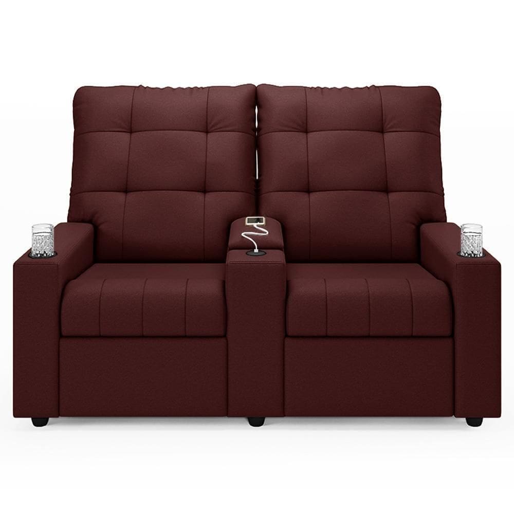 Poltrona De Cinema Reclinável 2 Lugares Baú Usb Mallie Fh9 Veludo Vinho - Mpozenato
