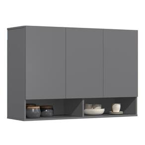 Armário De Cozinha Aéreo 3 Portas 2 Nichos 91cm Milão Cinza - Ej Móveis
