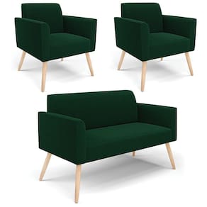 Namoradeira E 2 Poltronas Pé Palito Natural Marisa Bouclê Verde D03 - D`rossi