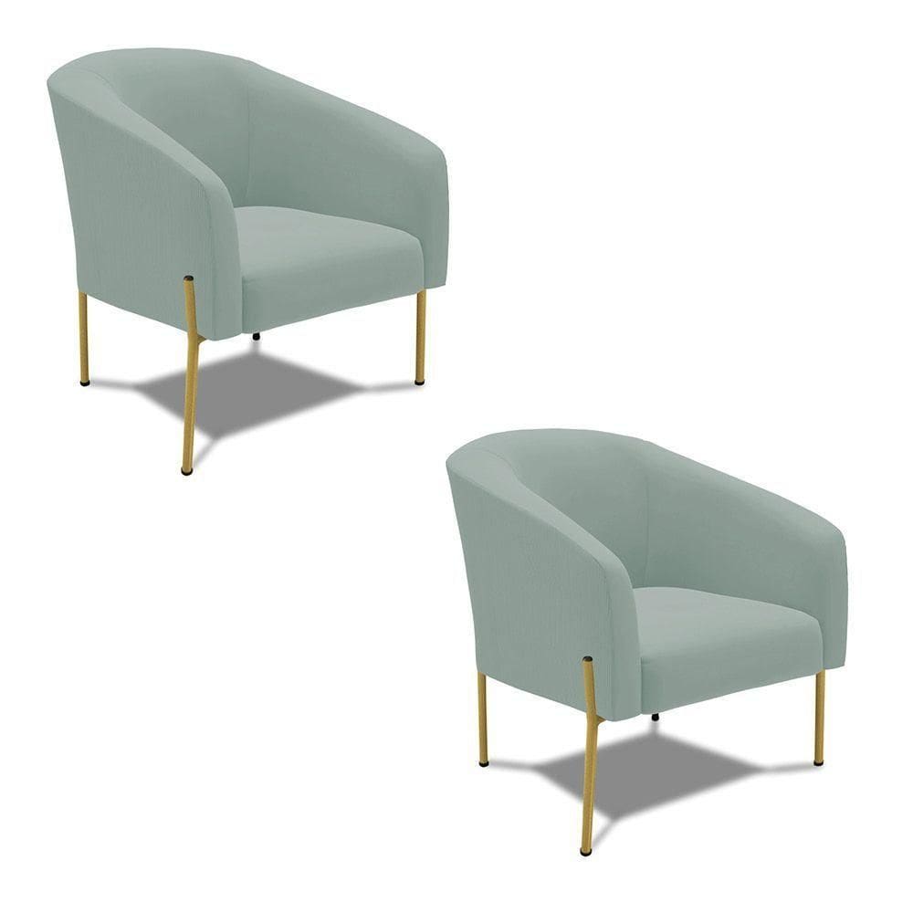 Poltrona Decorativa Pé De Ferro Dourado Kit 2 Stella Cotelê Ext/veludo Menta D03 - D`rossi
