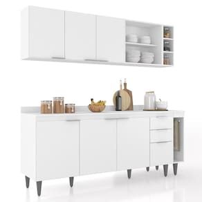 Armário De Cozinha Com Tampo Cp11 200cm Pérola Branco Z34 - Mpozenato
