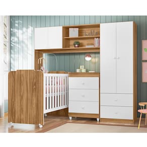 Dormitório Infantil Sophia Conjugado, Cômoda e Berço Nature/branco - Peternella Móveis