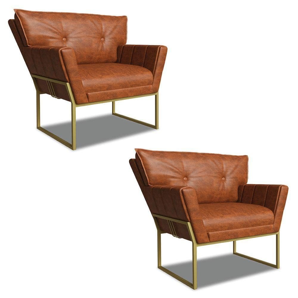 Poltrona Sala Industrial Dourado Kit 2 Anitta Sintético Pu D03 - D`rossi Cor Nozes