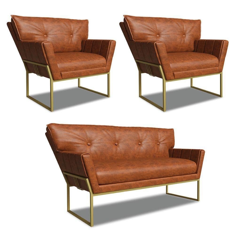 Namoradeira E 2 Poltronas Industrial Dour Anitta Sintét Pu D03 - D`rossi Cor Nozes