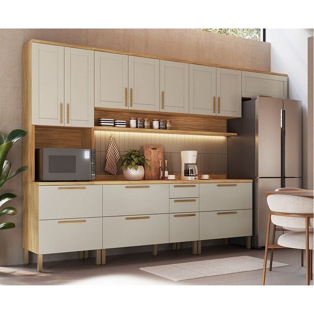Cozinha Completa Modulada 6 Peças 187,5cm 100% Mdf Estônia Espresso Móveis Amêndoa/Off White
