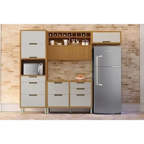 Kit de Cozinha Completa 4 Peças Imperatriz (2Aéreos+1Balcão+1Paneleiro) C4P157 Freijo/Off White - Nesher