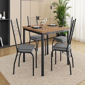 Conjunto de Mesa com 4 Cadeiras Adriana Preto/Platina
