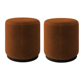 Kit 2 Puff Decorativo Estofado Estilo Industrial Alasca Bouclé Terracota