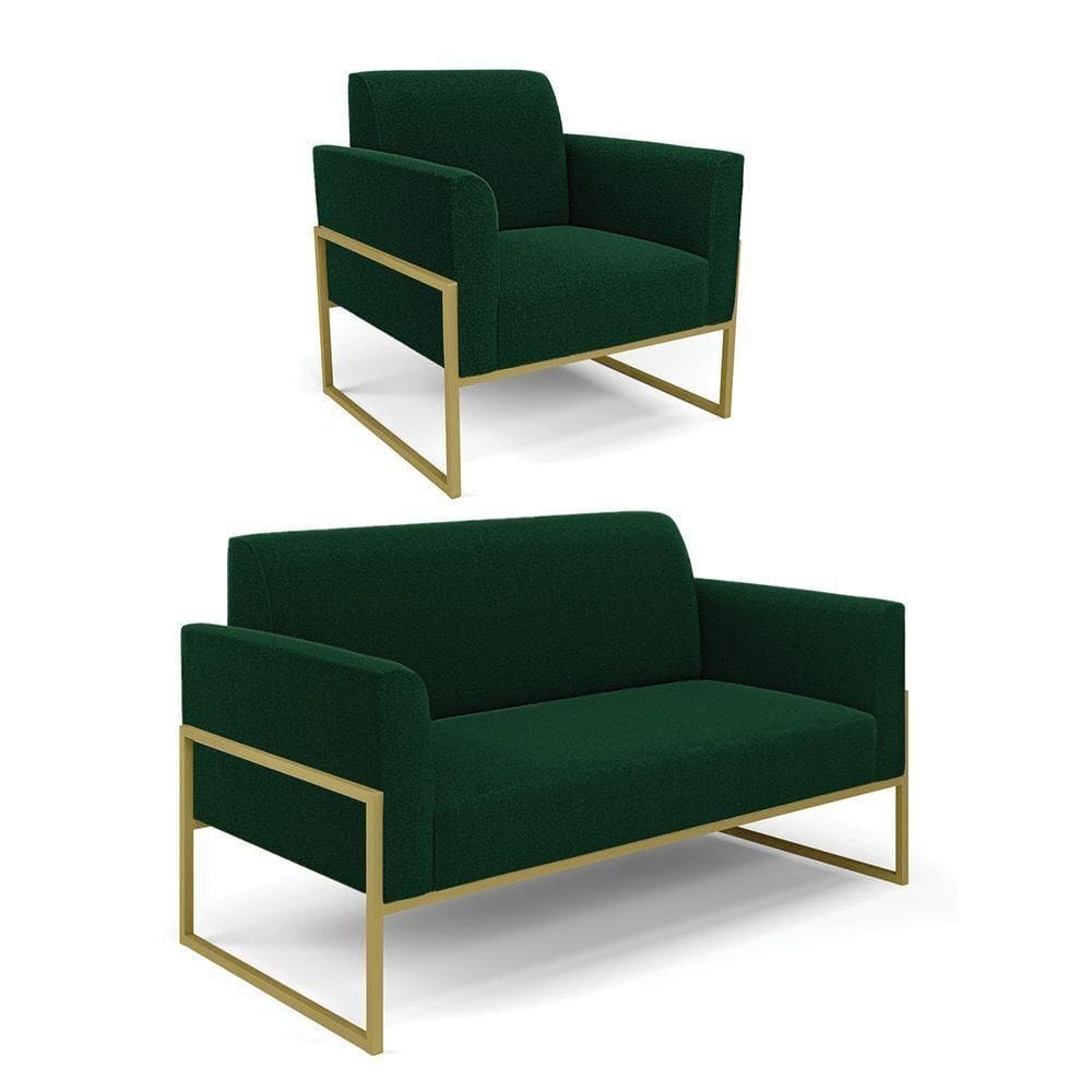 Namoradeira E Poltrona Industrial Alta Dourado Marisa Bouclê Verde D03 - D`rossi